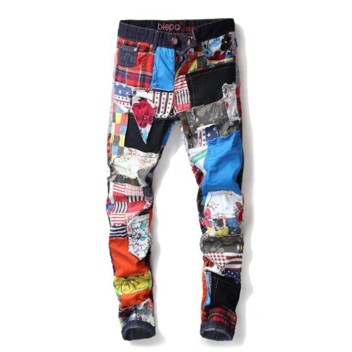 Men's Patchwork Ripped Embroidered Stretch Jeans