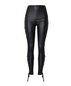 Black Elastic Double-Sided Sling Coated Leather Pants