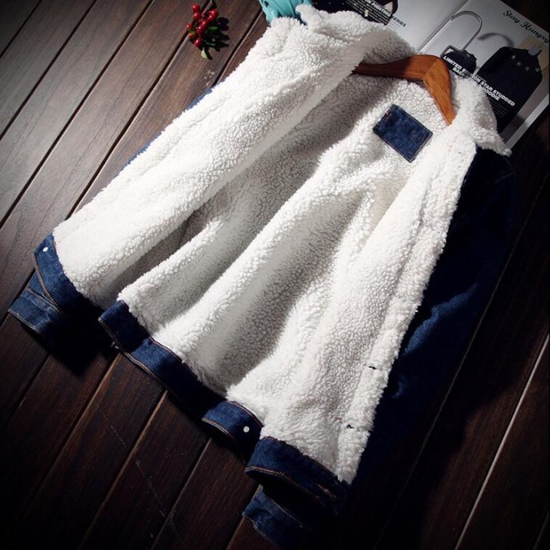 Men's Warm Fleece Denim Jacket with Fur