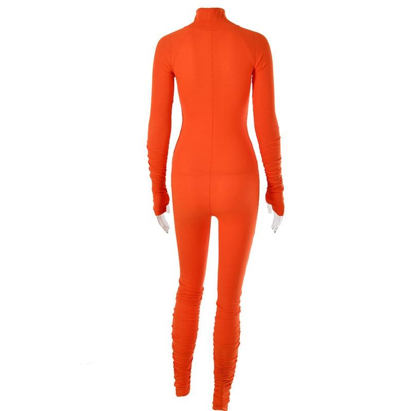 Skinny Casual Turtleneck Long Sleeve Jumpsuit for Women with Front Zipper