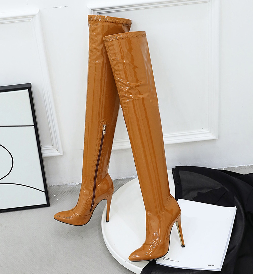 Women's Patent Eco-Leather High Heel Knee Boots