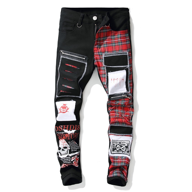 Men's Printed Jeans with Patches