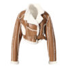 Women's Short Crop Cotton Leather Fur Jacket