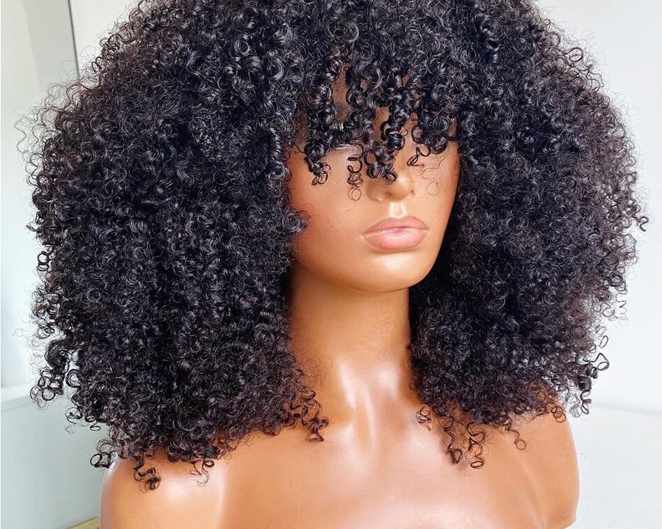 Afro Human Hair Kinky Wig with Bang