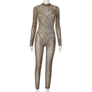 Leopard Print Backless Tie Jumpsuit