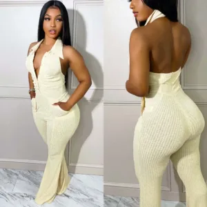 One Piece Halter Flare Jumpsuit