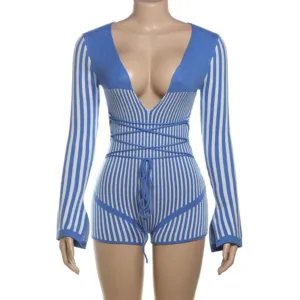 Deep V Knitted Spaghetti Strap Jumpsuit