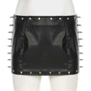 PU Leather Spike Mini Skirt