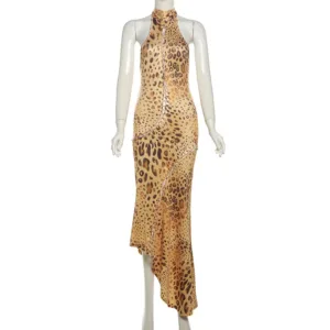 Open Back Leopard Print Maxi Dress
